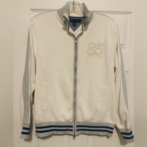 Vintage Y2K Tommy Hilfiger Cream Ribbed Zip Front SweaterJacket Size: Small